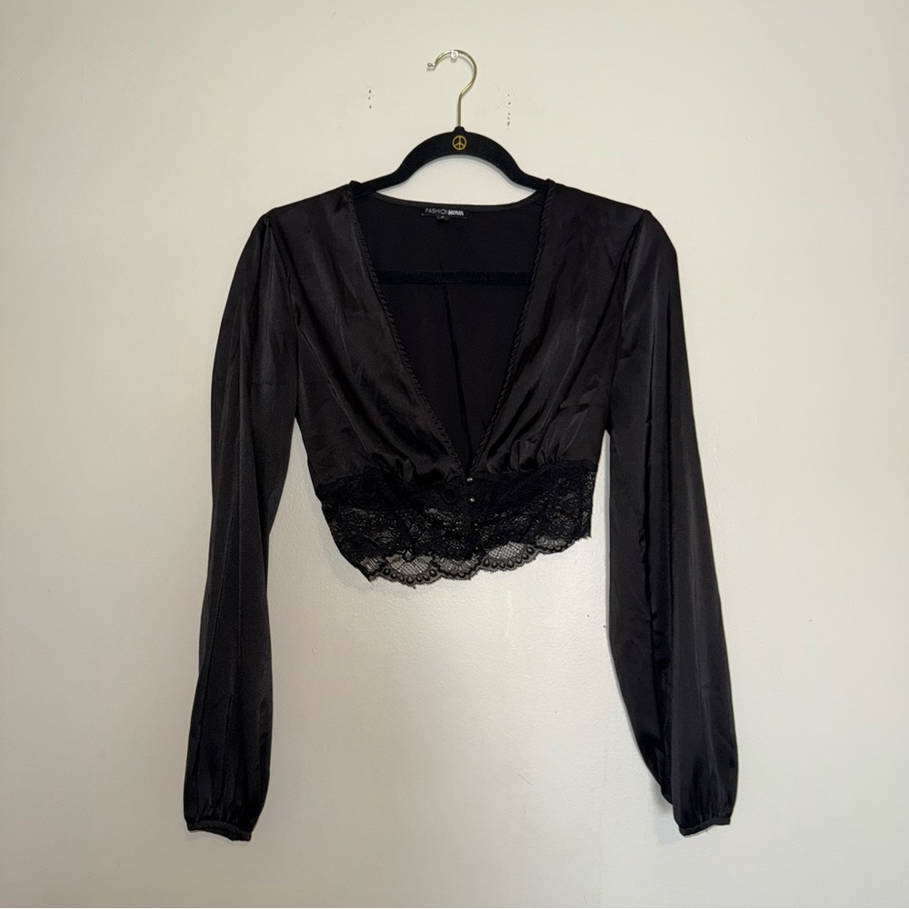 Fashion Nova | Silky Elegant Black Lace Blouse